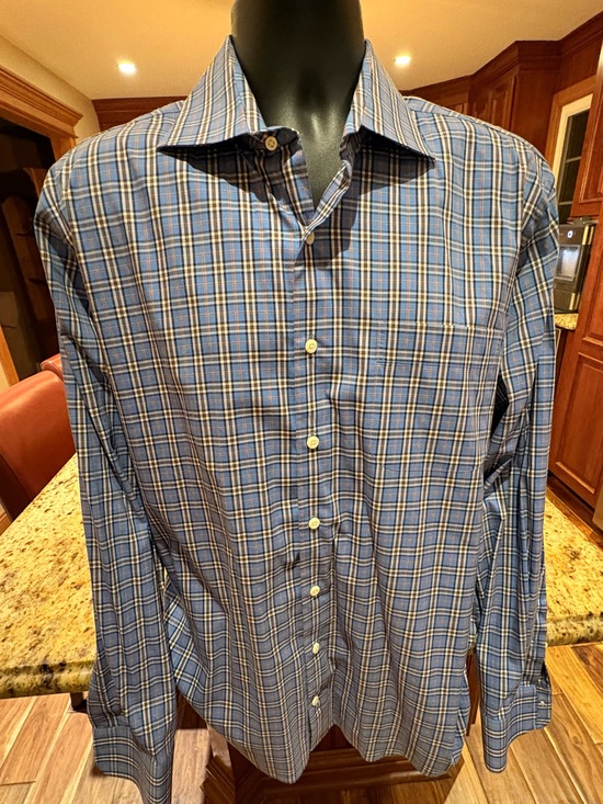 Peter Millar Other - Peter Millar men’s button front shirt. Sharp blue plaid. Large